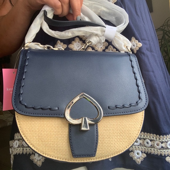 LIMITED EDITION🔥Authentic Kate Spade leather/straw woven turn lock flap Crosby - Picture 2 of 12